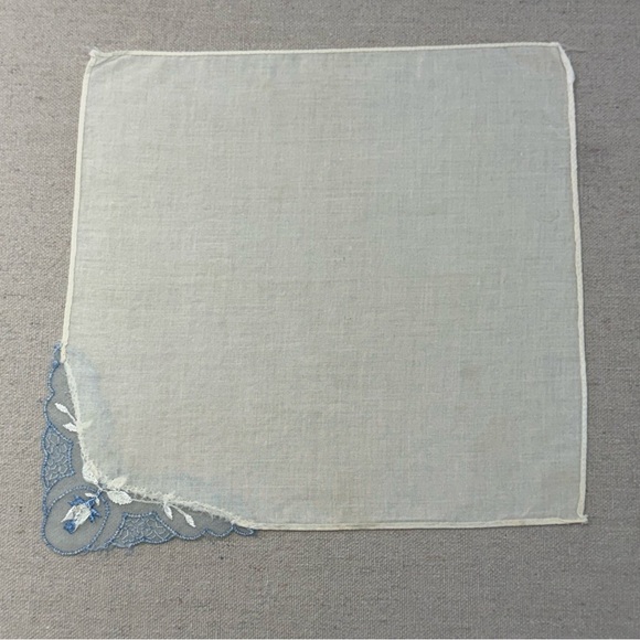 Vintage Floral Handkerchief Set of 3 in Blue and White - Picture 2 of 12